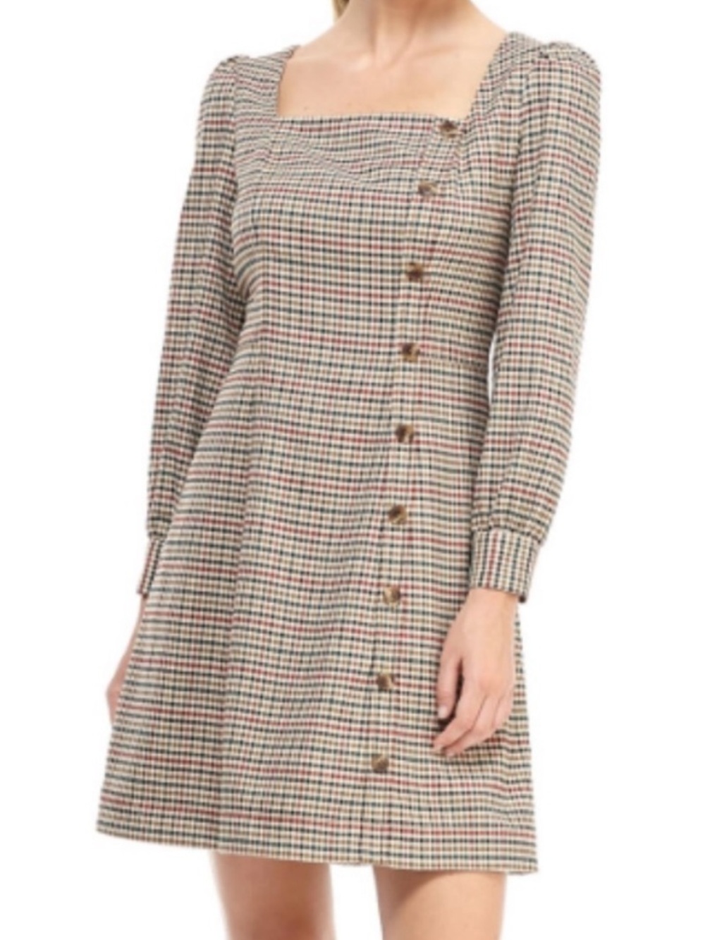 Gal Meets Glam Brooke Plaid Long Sleeve A-Line Dress Women Size 0